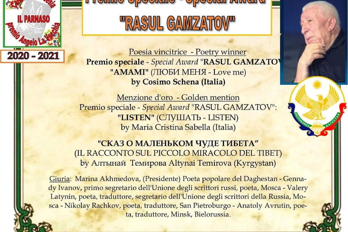 Poesia: Don Cosimo Schena trionfa al Premio Speciale Rasul Gamzatov