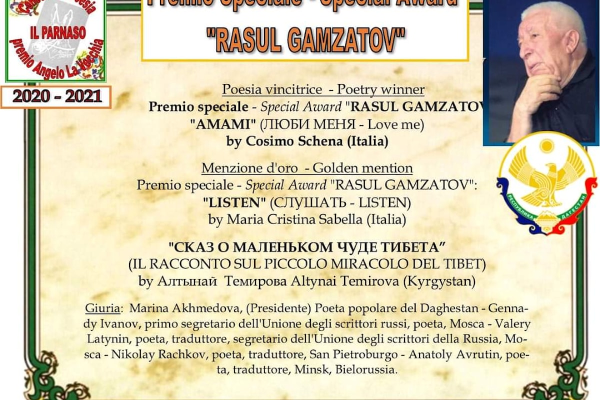 Poesia: Don Cosimo Schena trionfa al Premio Speciale Rasul Gamzatov