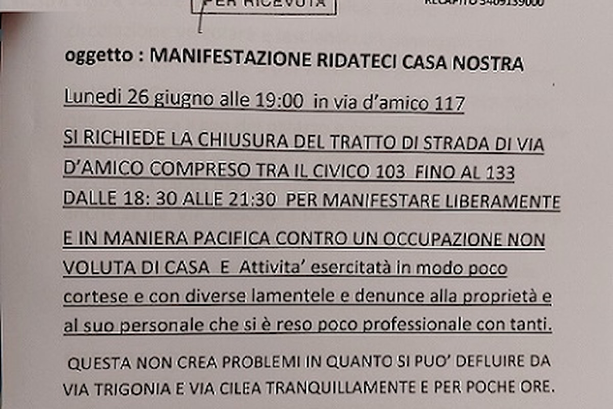 Catania – Il 26 giugno manifestazione “Ridateci casa nostra”