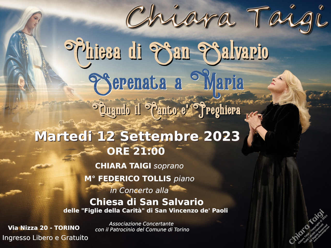 CHIARA TAIGI in Concerto Serenata a Maria - Chiesa di San Salvario - Torino - Martedì 12 Settembre 2023 ore 21