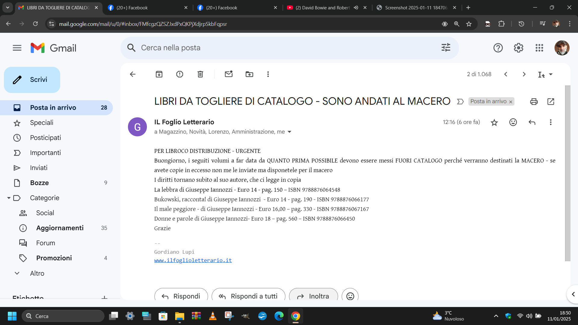 Il foglio letterario / Edizioni Il Foglio manda al macero i libri pubblicati perché l'autore si è rifiutato di ricevere spam da parte dell'editore