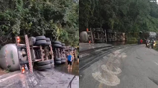 Motorista morre após caminhão com óleo vegetal tombar em rodovia na Serra de Tianguá