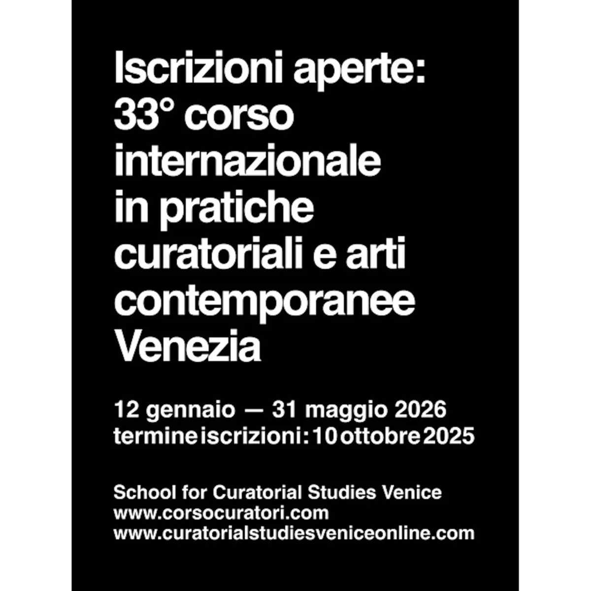 Aperte le iscrizioni al 33° corso in pratiche curatoriali e arti contemporanee