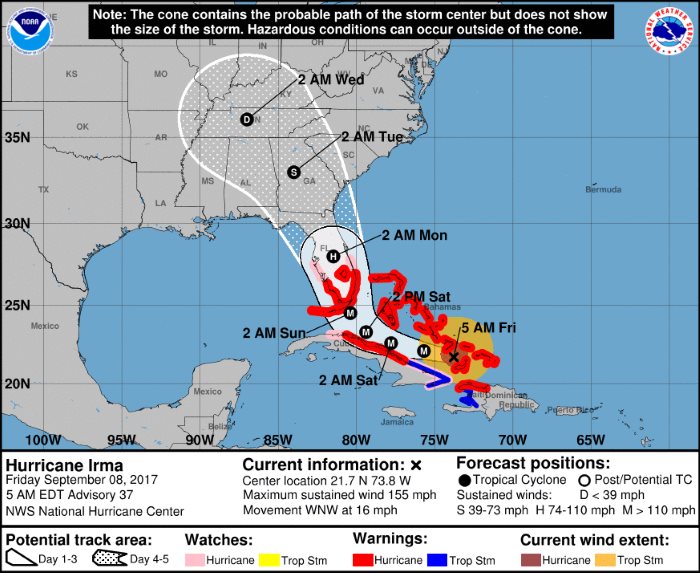 L'arrivo di Irma è atteso in Florida nella notte (ora locale) di domenica